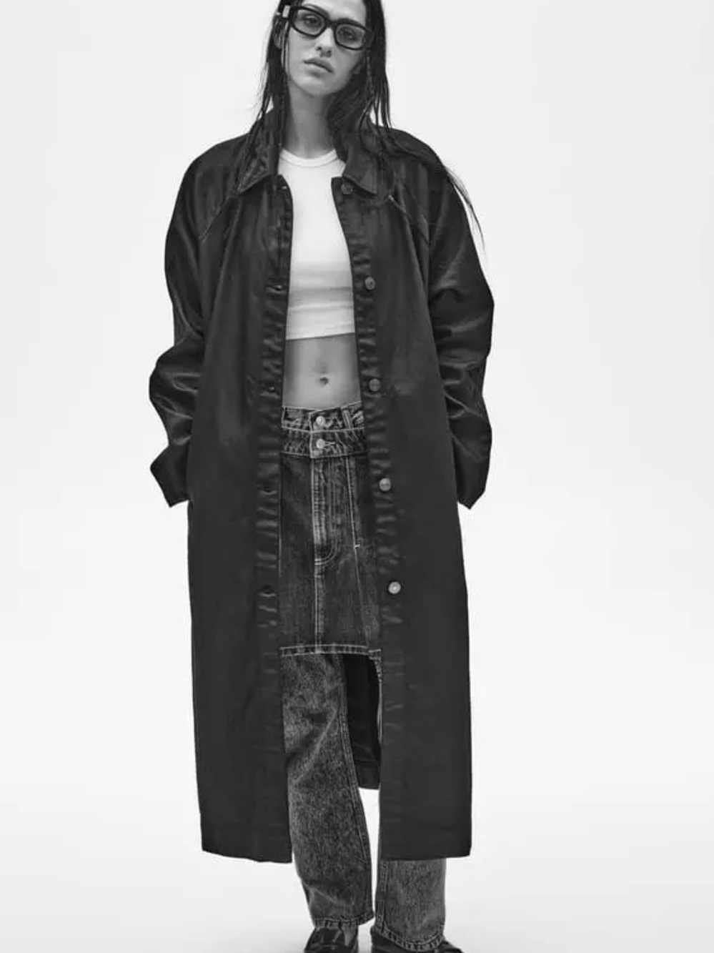 Zara Black Coated Denim Trench - Picture 2 of 4